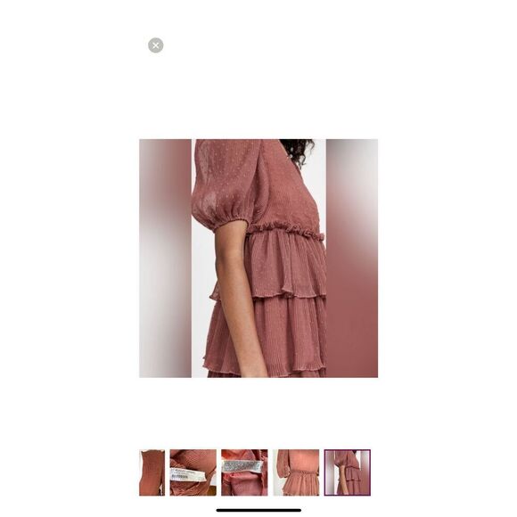 English Factory Size L Tiered Ruffled Midi Dress Mauve Brown Swiss Dot Flouncy - Picture 13 of 16